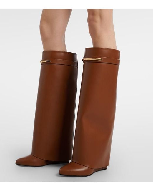 Givenchy Brown Shark 95 Leather Knee-High Boots