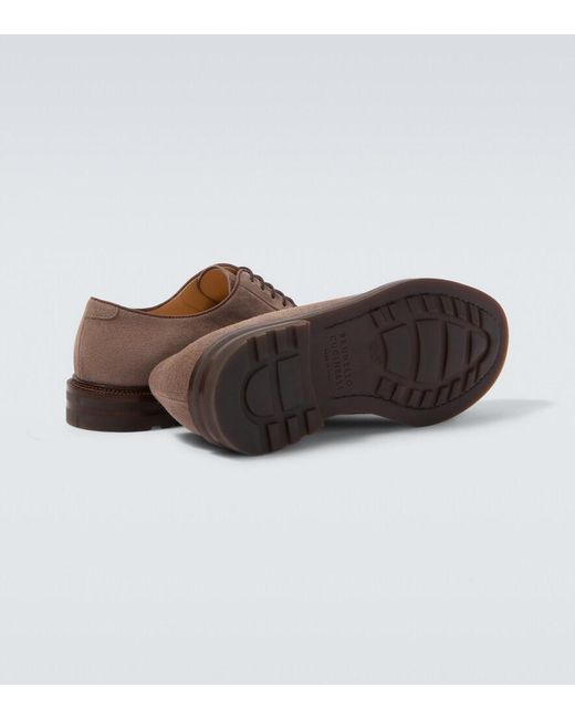 Brunello Cucinelli Brown Suede Derby Shoes for men