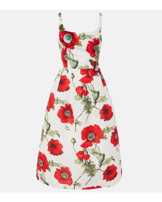Oscar de la Renta Poppy Embroidered Midi Dress