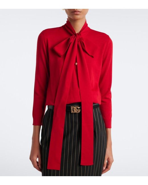 Dolce & Gabbana Red Bow-Detail Virgin Wool Sweater