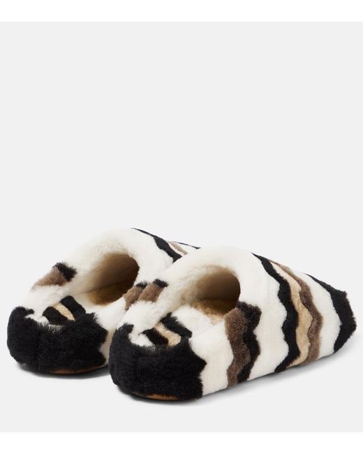 Chloé Multicolor Saam Chevron Shearling Slides