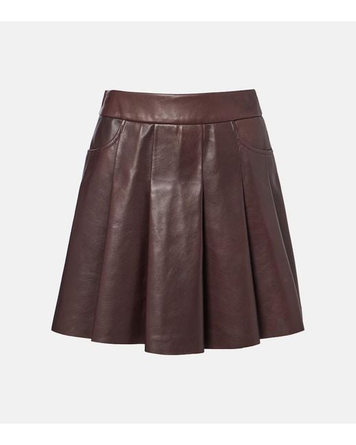 Nour Hammour Brown Pleated Leather Miniskirt