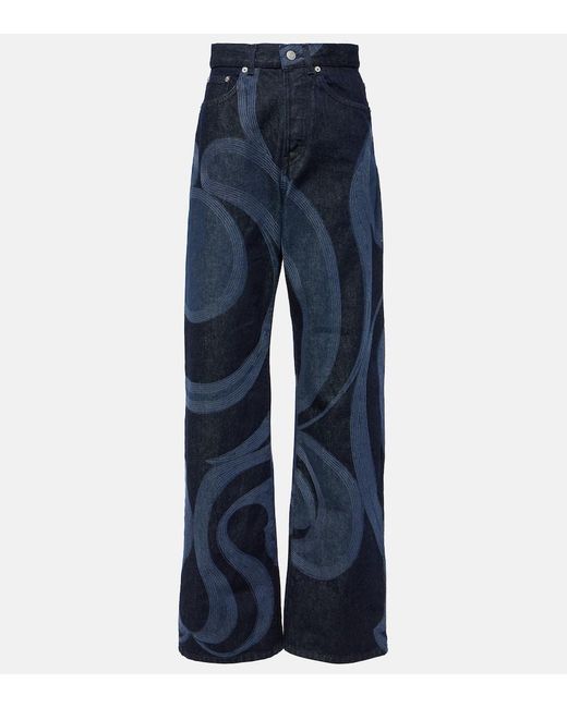 Dries Van Noten Blue Bedruckte Straight Jeans