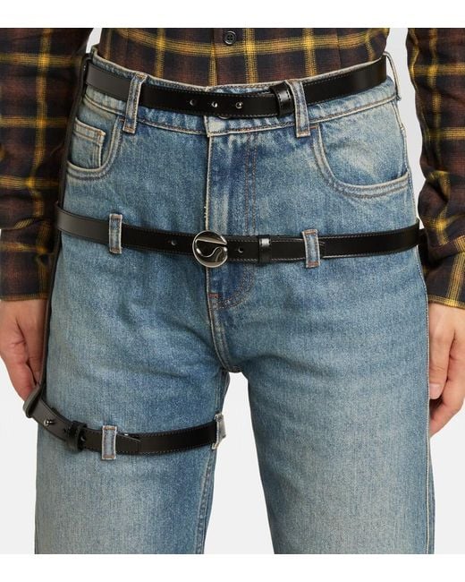 Coperni Blue Leather-Trimmed Straight Jeans