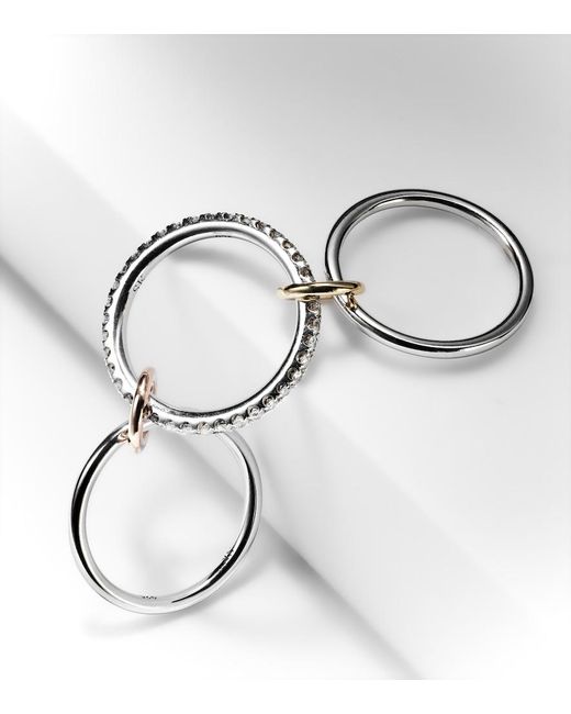 Spinelli Kilcollin Metallic Tigris Mx Gris Sterling Ring With Diamonds And And Rose Connectors
