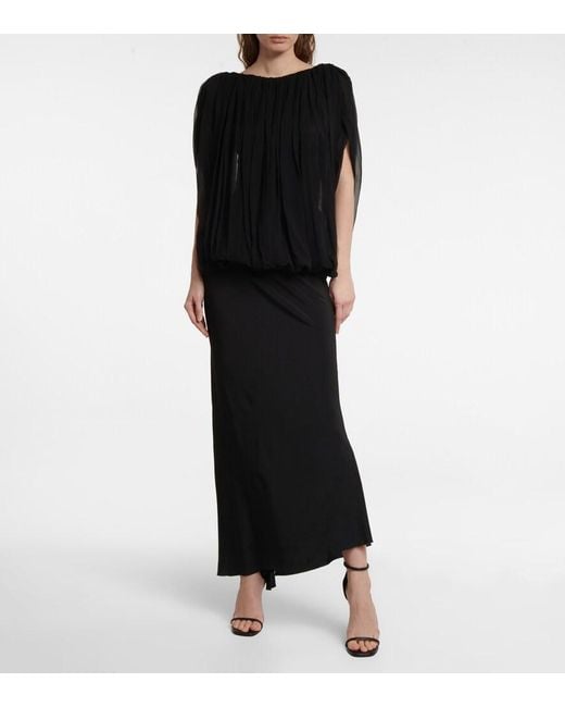 Rick Owens Black Gathered Silk Chiffon Top
