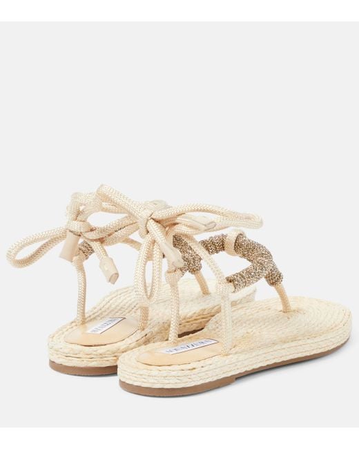 Aquazzura Natural Sunkissed Embellished Thong Sandals