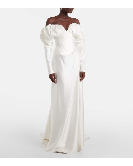 Vivienne Westwood White Bridal Ember Off-Shoulder Satin Corset Gown