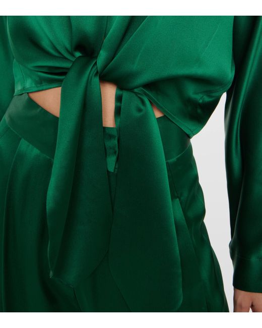 The Sei Green Tie-front Silk Satin Blouse