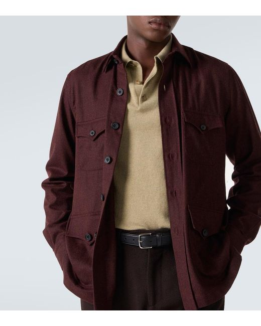 Rubinacci Brown Virgin Wool Flannel Field Jacket for men