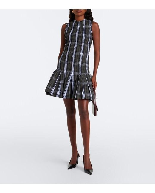 Patou Black Checked Shirred Minidress