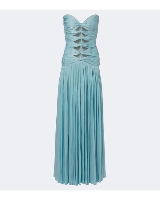 Costarellos Blue Ruched Lurex Georgette Gown
