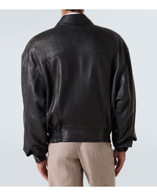 Saint Laurent Black Leather Bomber Jacket for men