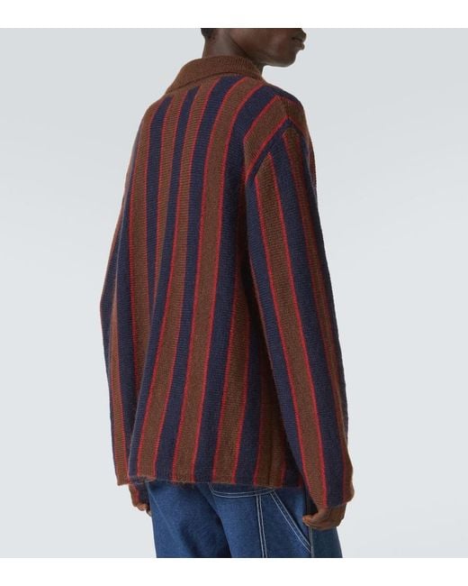 Bode Red Striped Mohair-Blend Cardigan for men