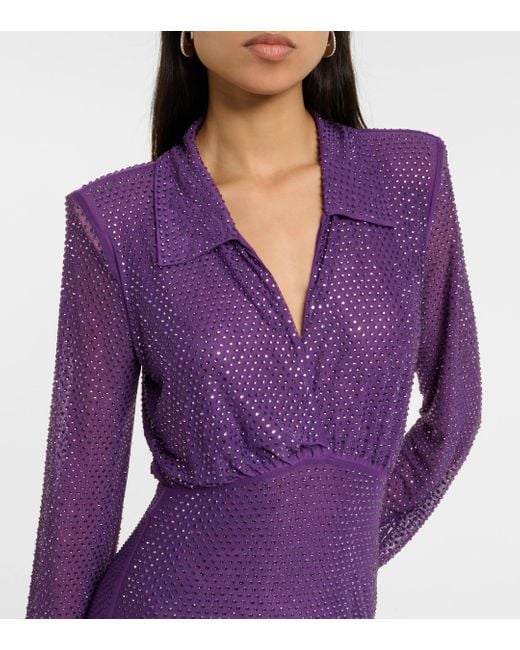 Self-Portrait Purple Embellished Mesh Maxi Dress
