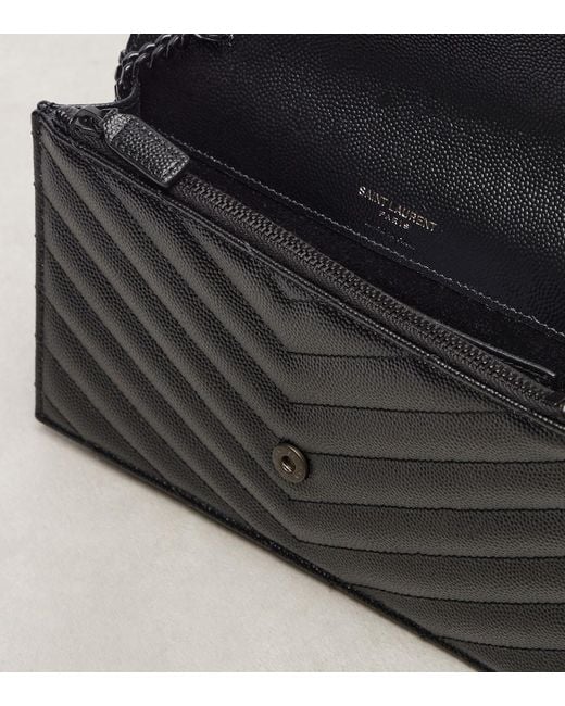 Saint Laurent Black Cassandre Envelope Small Leather Wallet On Chain
