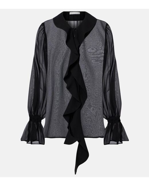 Nina Ricci Black Ruffled Sheer Silk Blouse