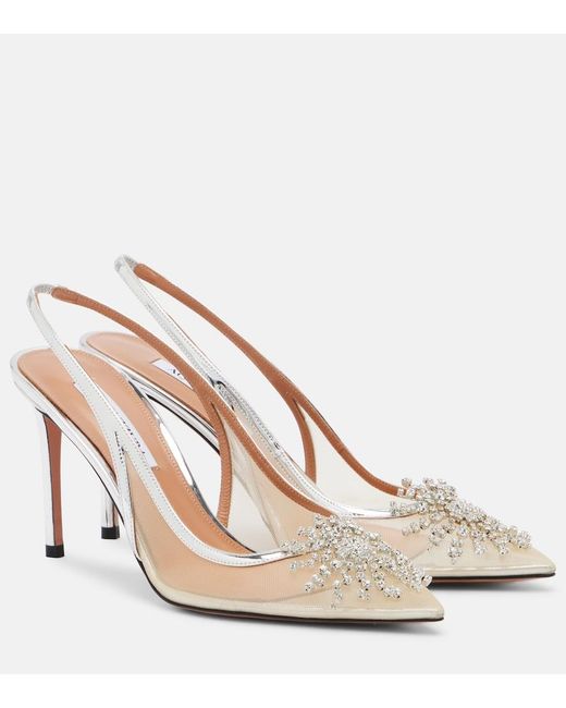 Aquazzura Natural Crystal Firework Slingback Pumps