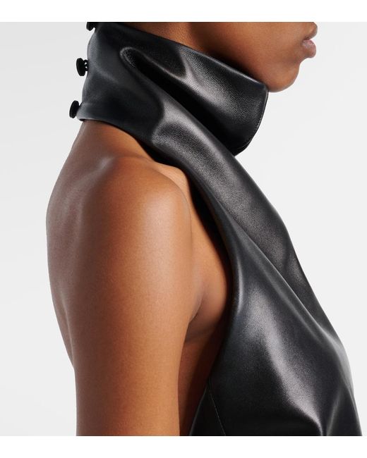 Khaite Black Rone Halterneck Leather Top