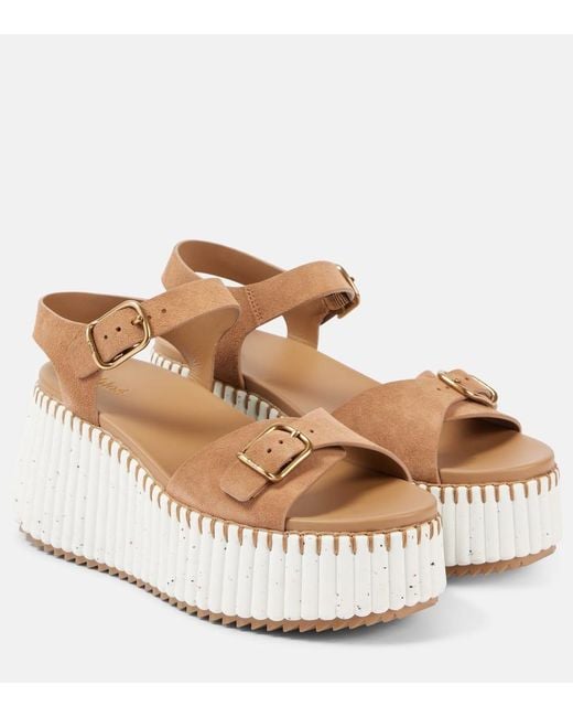 Chloé Natural Nama Suede Wedge Sandals