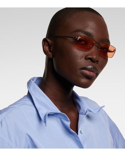 Fendi Brown First Crystal Rectangular Sunglasses