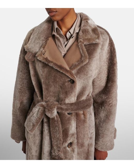 Brunello Cucinelli Brown Shearling Wrap Coat