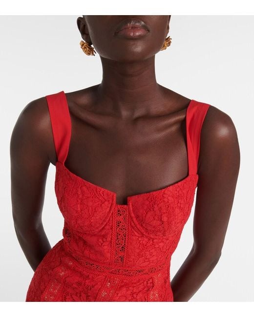 Self-Portrait Red Floral Cotton-Blend Lace Midi Dress