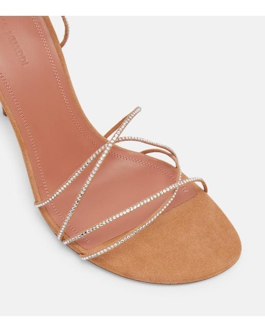 AMINA MUADDI Pink Lori 95 Embellished Suede Sandals
