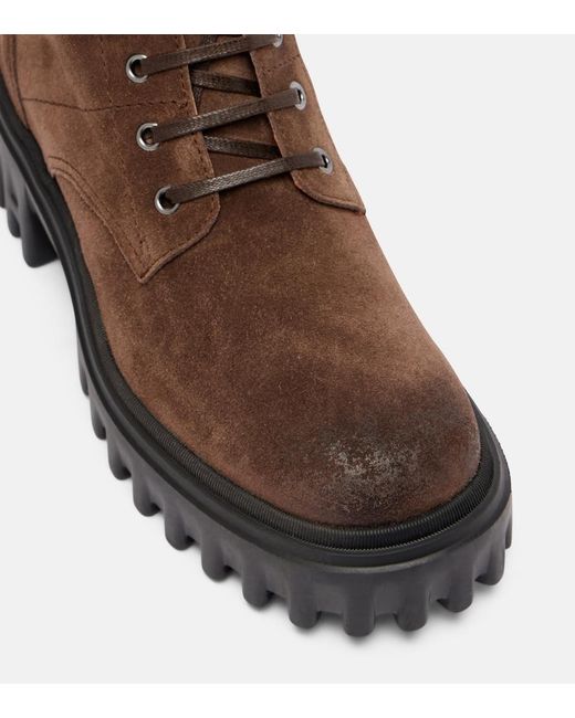 Hogan Brown H700 Suede Combat Boots