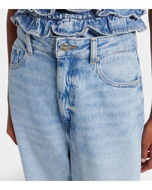 Ganni Blue Mid-Rise Wide-Leg Jeans
