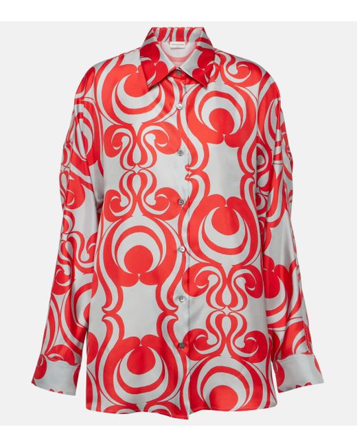 Dries Van Noten Red Printed Silk Twill Shirt