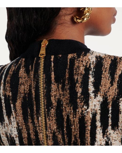 Balmain Black Leopard-Print Jacquard Minidress