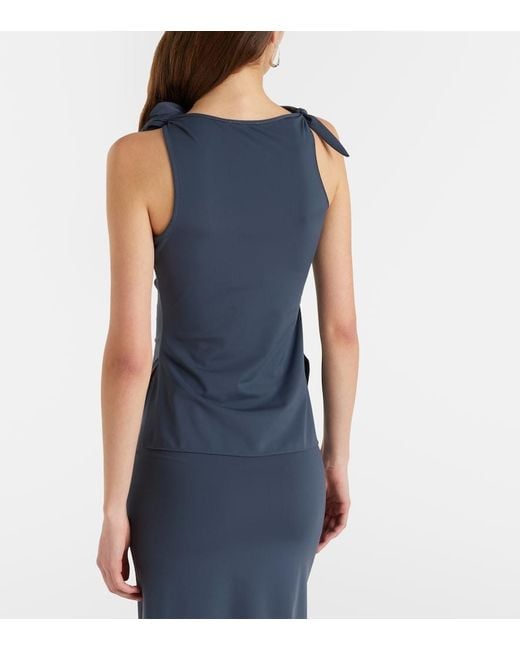 Coperni Blue Floral-Applique Gathered Jersey Top