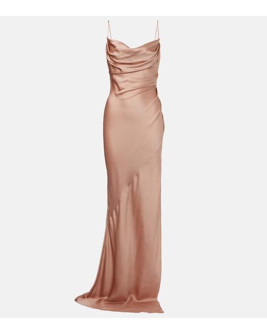Balmain Brown Silk Satin Gown