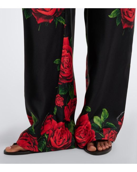 Dolce & Gabbana Red Floral Silk Wide-Leg Palazzo Pants