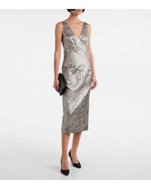 Totême  Gray Floral Brocade Cocktail Dress