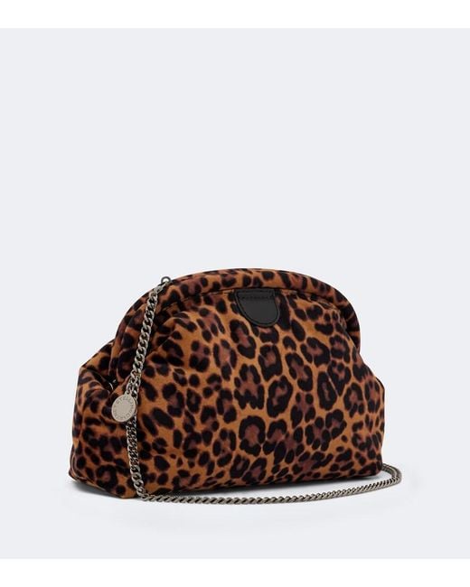 Stella McCartney Brown Falabella Small Leopard-Print Velvet Clutch