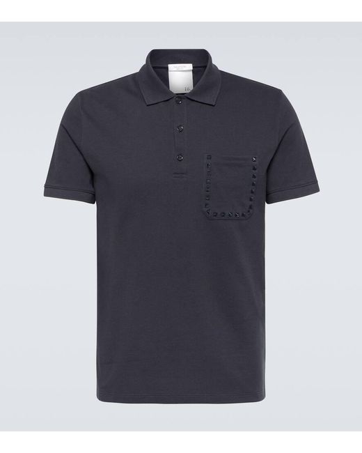 Valentino Blue Rockstud Cotton Polo Shirt for men