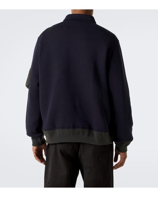 Sacai Blue Cotton-Blend Polo Sweatshirt for men