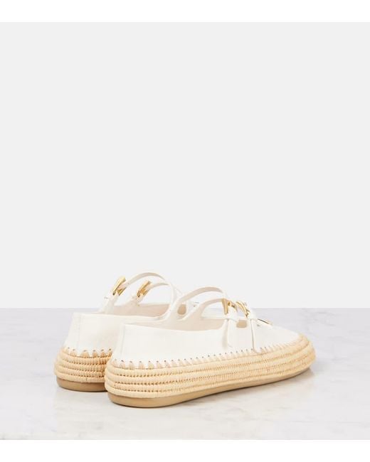 Prada White Leather And Straw Ballets