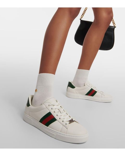Zapatillas Ace de piel con Web Gucci de color White