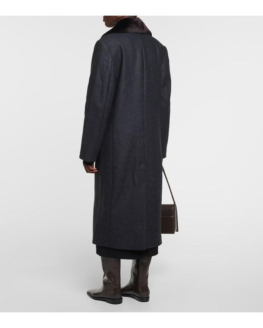 Totême  Black Shearling-trimmed Wool-blend Coat