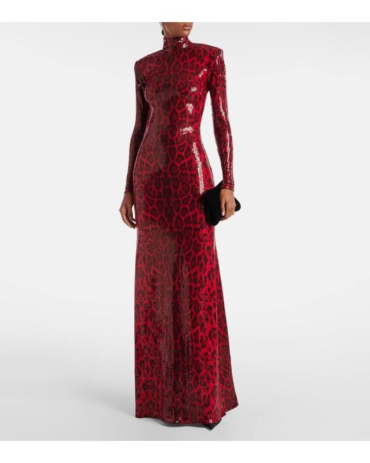 The New Arrivals Ilkyaz Ozel Red Sequined Leopard-Print Open-Back Gown