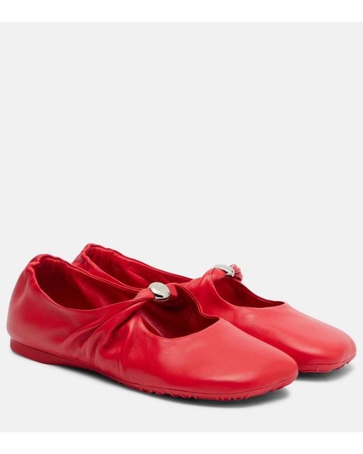 Loewe Red Pebble Soft Leather Mary Jane Flats