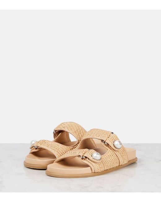 Jimmy Choo Natural Fayence Leather-Trimmed Raffia Sandals