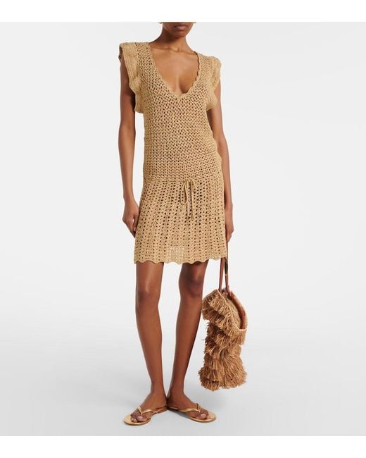 Melissa Odabash Brown Annalise Crochet Lame Minidress