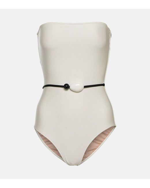 Adriana Degreas White Deco Strapless Embellished Swimsuit