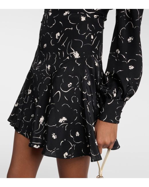 Alessandra Rich Black Floral Silk And Lace Minidress