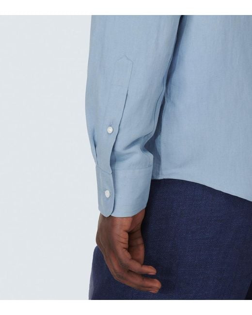 Camisa de lona de seda y lino Ralph Lauren Purple Label de hombre de color Blue