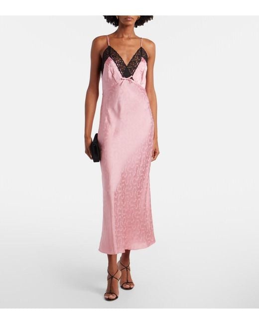 Rixo Pink Alberta Floral Satin Jacquard Midi Dress